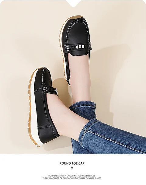 Women's casual flat shoes, 100 genuine leather shoes, lightweight spring and summer loafers, walking mom shoes