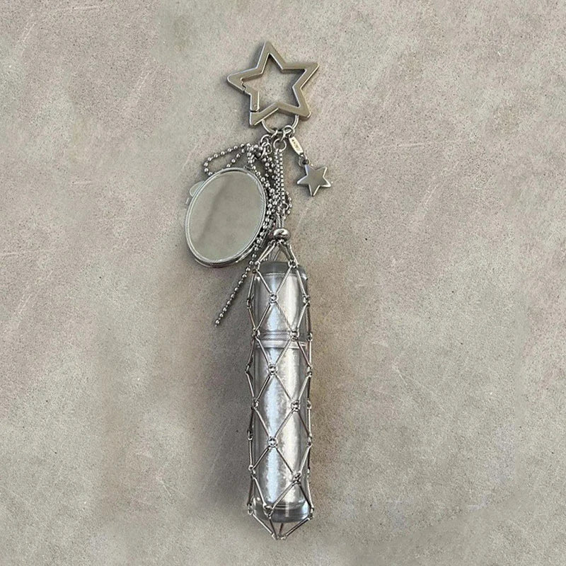 New Portable Lipstick Bag Women Metal Chain Mesh Pouch Stainless Steel Lipstick Holder Case Love Charm Keyrings Accessory