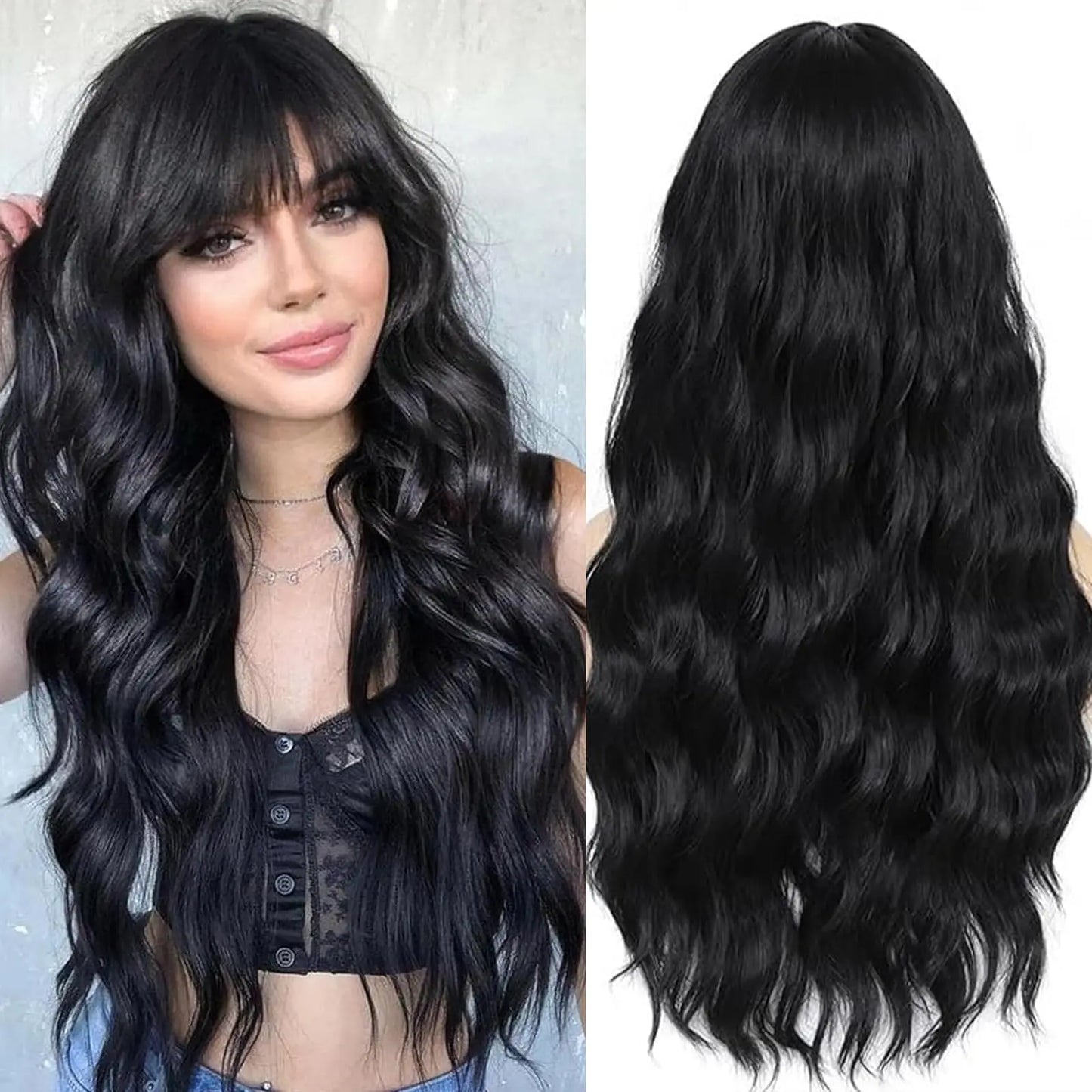 Gray long curly hair synthetic wig with big waves, Halloween cosplay wig, daily wig, high-temperature hair fiber wig set