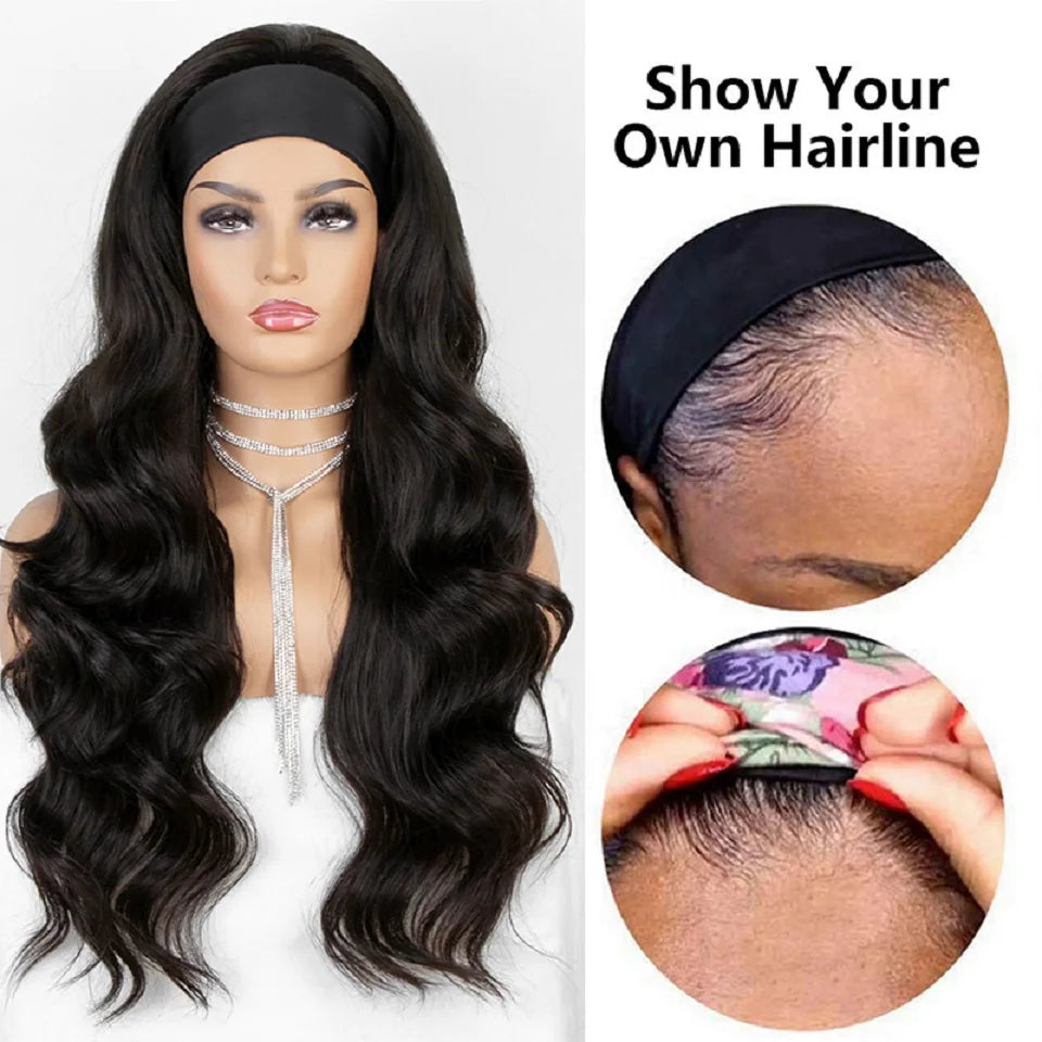 Headband Wig Human Hair Body Wave Virgin Human Hair Wigs for Black Women Full Machine Made Brazilian Ready To Wear Wig None Lace