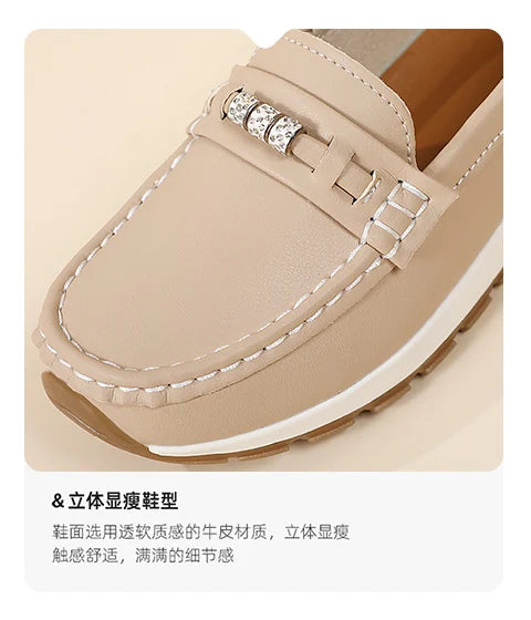Women's casual flat shoes, 100 genuine leather shoes, lightweight spring and summer loafers, walking mom shoes