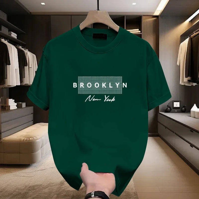 2025 Summer Fashion Men's Cotton Short sleeved T-shirt Round Neck Loose Letter Printed Moisture wicking and Sweating Top