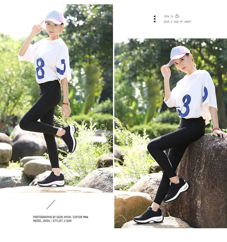 New Running Shoes Ladies Breathable Sneakers Summer Light Mesh Air Cushion Women's Sports Shoes Outdoor Lace Up Training Shoes