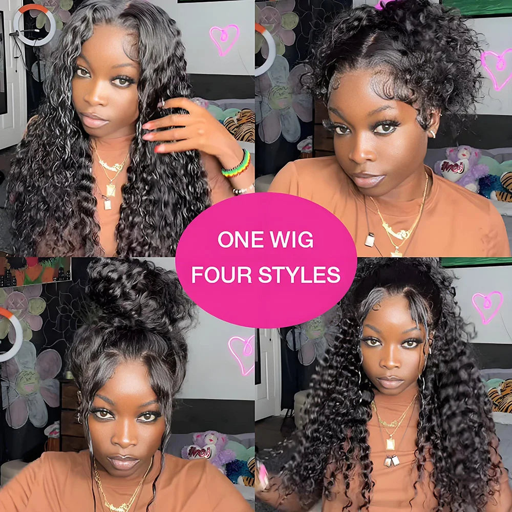 250% 30-36 inch HD Invisi Strap 360 Full Lace Frontal Kinky Curly Wig Black 100% Human Hair Drawstring Snug Water Wig Glueless