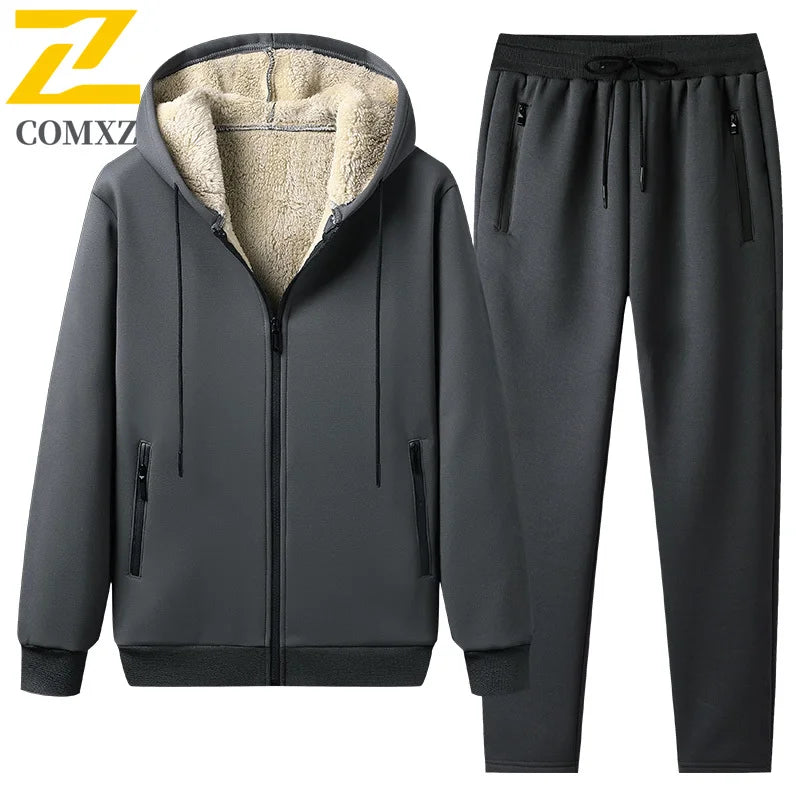 Men's Sportswear New Winter Autumn fleece Tracksuit 2 Piece Sets Sports Suit Jacket+Pant Sweatsuit Male Fashion warm Clothing