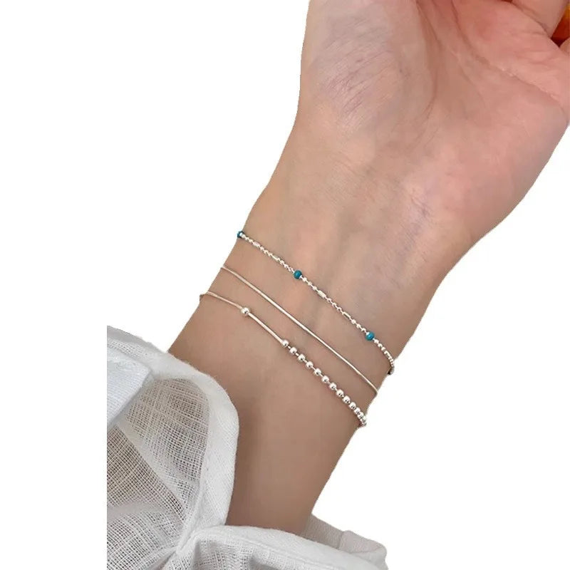 VENTFILLE 925 Sterling Silver Line Extremely fine Bracelet for Women Love Haert Bead Korean Ins Sweet Jewelry Gift Dropshipping