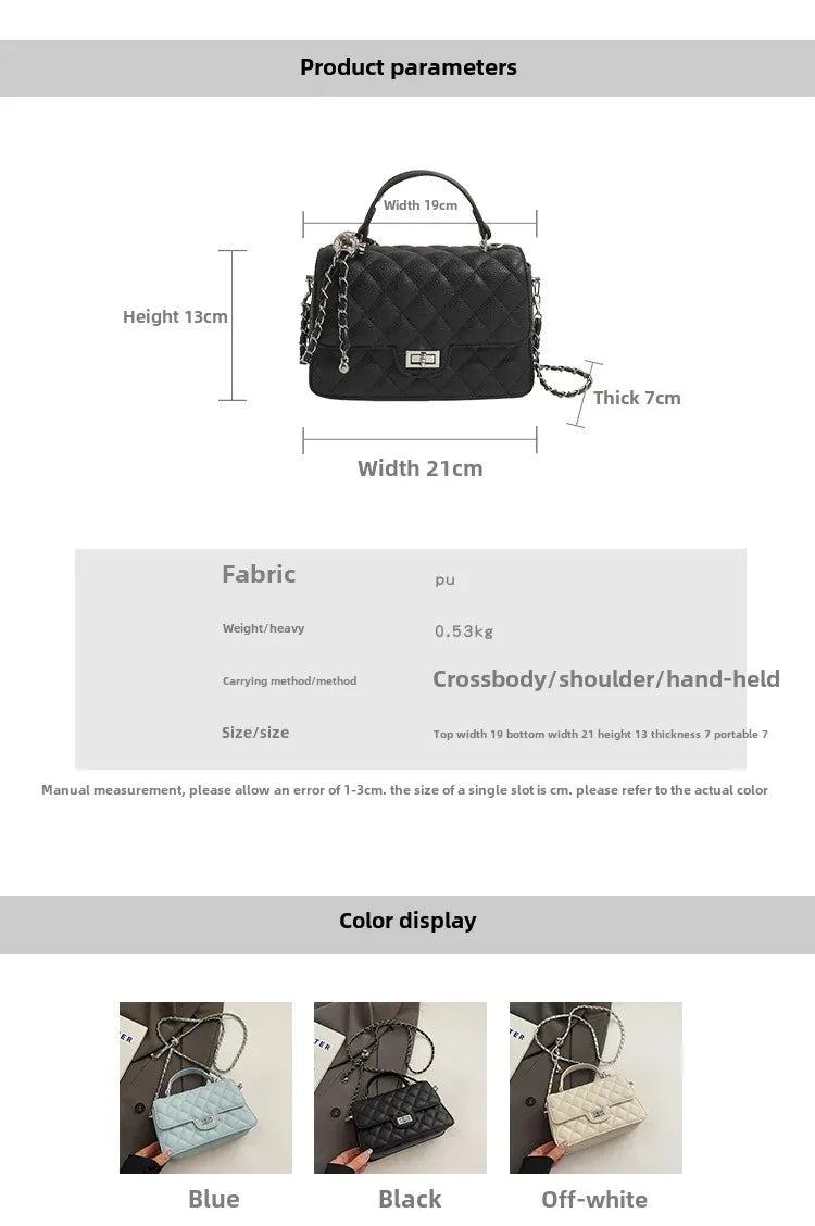 Small Square Lattice Chain Crossbody Bag Women's Shoulder Handbag Simple Handheld Underarm Bag Hot Sale Of The Season New Versat