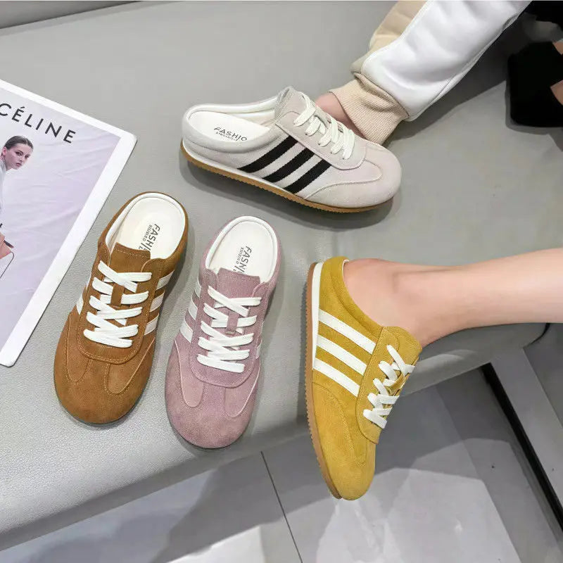 Baotou semi-slippers women's summer wear 2025 new super hot heelless flat German training shoes lazy one-foot women's shoes