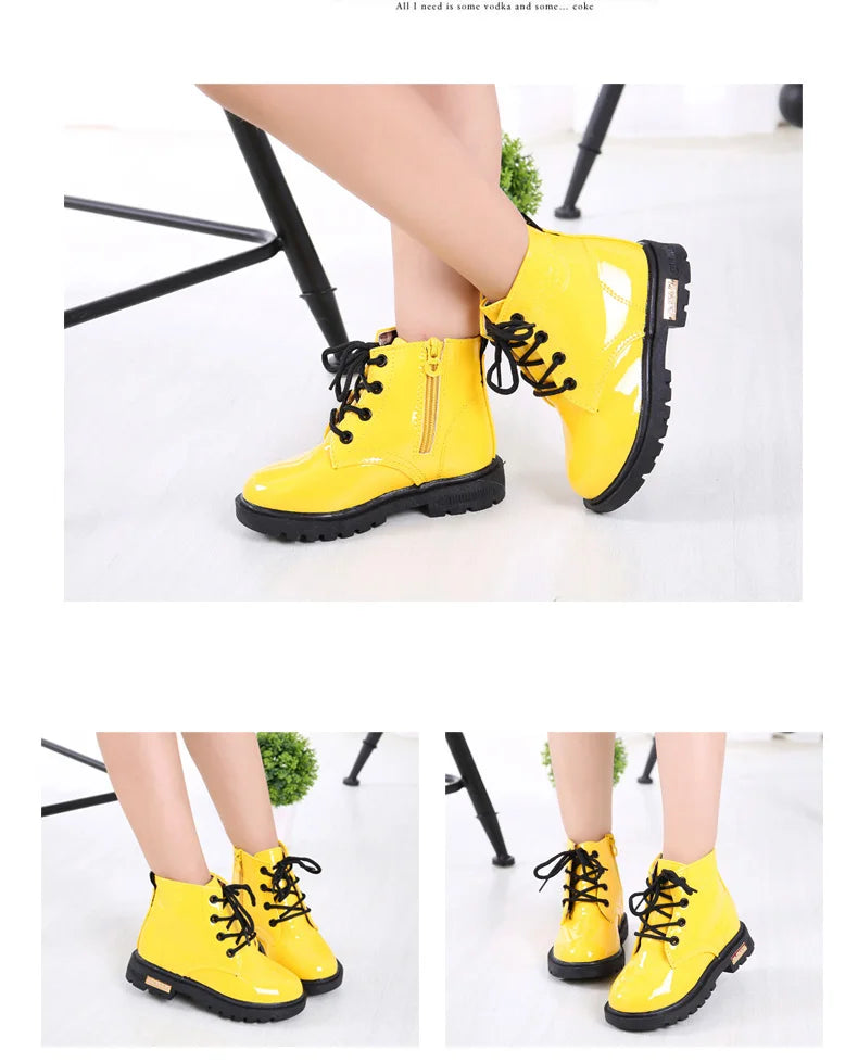 2022 New Winter Children Shoes PU Leather Waterproof Plush Boots Kids Snow Boots Brand Girls Boys Casual Boots Fashion Sneakers