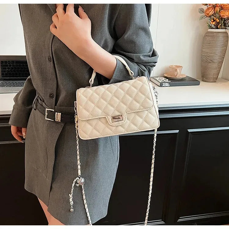 Small Square Lattice Chain Crossbody Bag Women's Shoulder Handbag Simple Handheld Underarm Bag Hot Sale Of The Season New Versat