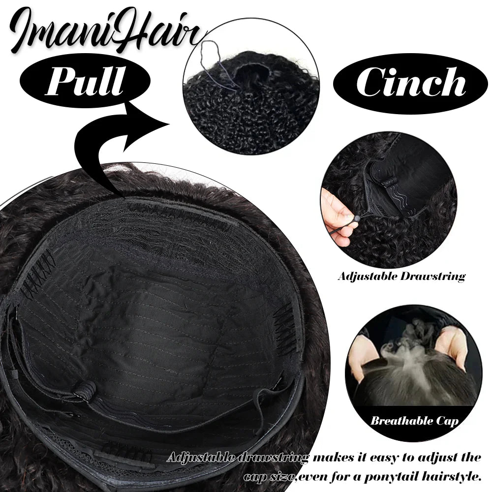 210% Half Wigs Human Hair Kinky Curly Headband Wig Upgrade 3 IN 1 Half Wig With Drawstring Seamless Clip Ins Flip Over Wig