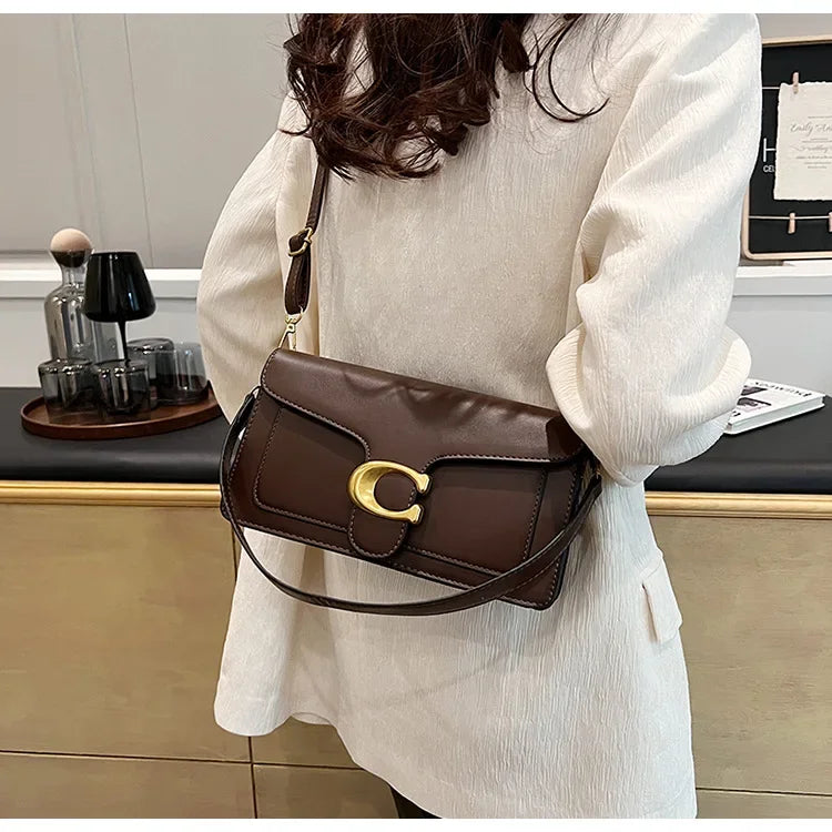 2025 New Women's High-End Pure Color Simple Square Bag Multi-Layer Commuting Single Shoulder Bag Neutral Minimalist Style