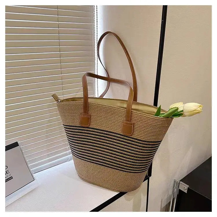 Women's Large Capacity Shoulder Bag Summer Straw Woven Basket Handbag Fashion Female Luxury Designer Beach Bag Bali Shopper Tote