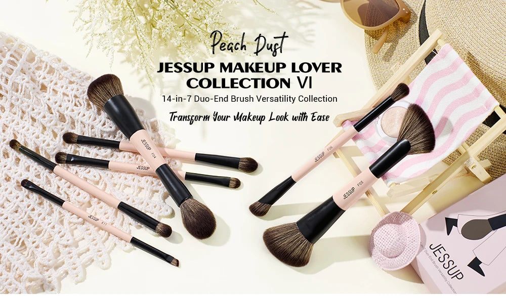 Jessup Makeup Brushes Set, 3/5/7pcs Double Sided Makeup Brush Foundation Eyeshadow Powder Blending,Cruelty-Free Peach Dust T600
