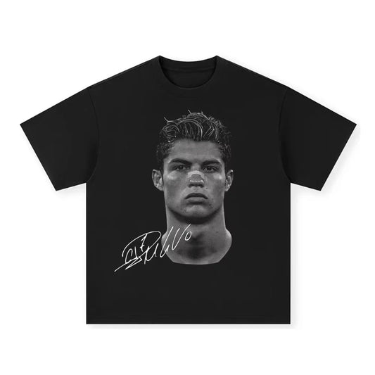 Cristiano Ronaldo Men's T-shirt: Pure Cotton Street Style American Men's and Women's Short-sleeved T-shirt with Retro and Fashio