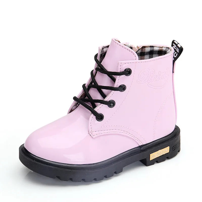 2022 New Winter Children Shoes PU Leather Waterproof Plush Boots Kids Snow Boots Brand Girls Boys Casual Boots Fashion Sneakers