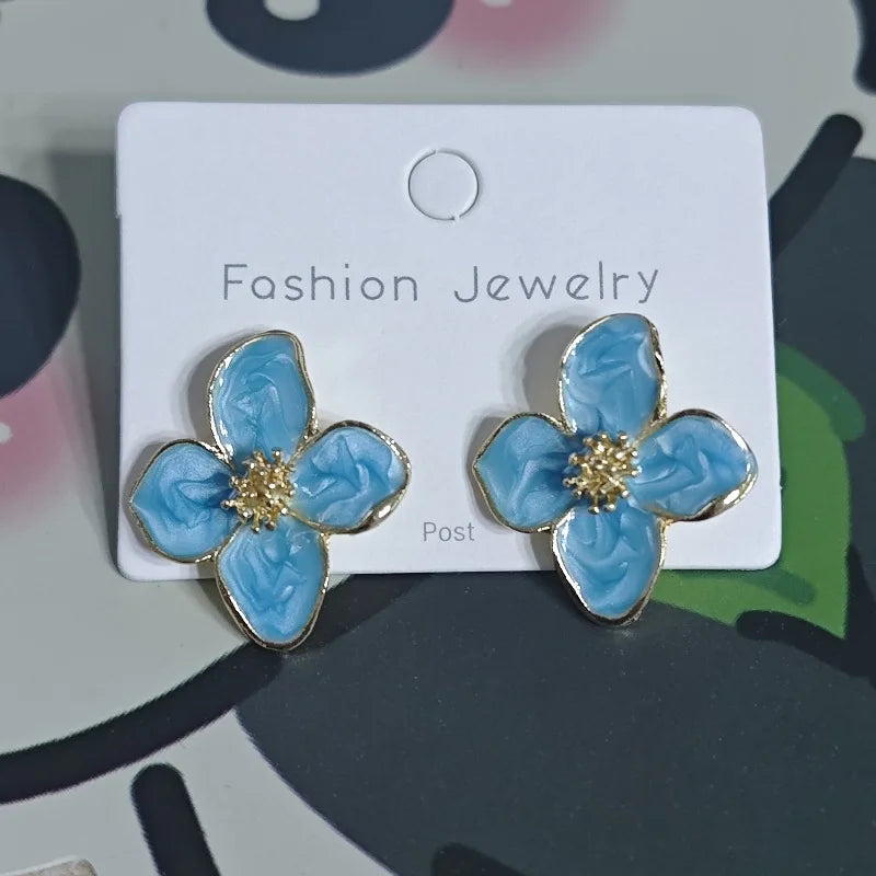 Hibiscus Dropped Glaze Flower Stud Earrings for Women Girl French Vintage 2025 Fashion Korean Wedding Romantic Jewelry Gifts