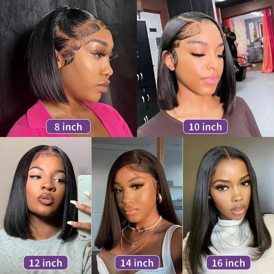 13x4 Bone Straight Short Bob Lace Front Human Hair Wigs 4x4 Lace Frontal Wig Brazilian 100% Human Hair 200 Density 12 14 16 Inch