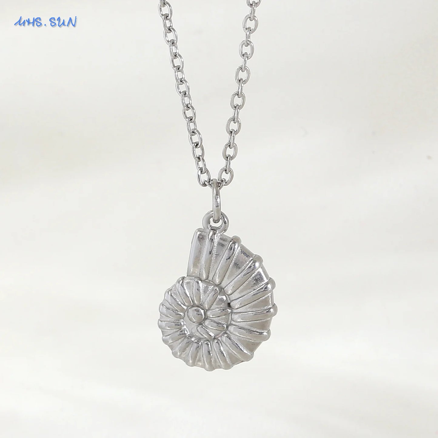 MHS.SUN Starfish Shell Conch Pendant Necklaces For Women Men Stainless Steel Trendy Chain Choker Beach Jewelry Summer Party
