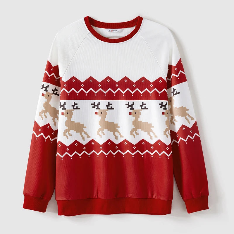 PatPat Christmas Family Portrait Matching Set Reindeer Print Raglan Sleeve Sweatshirt And Holiday Outfit