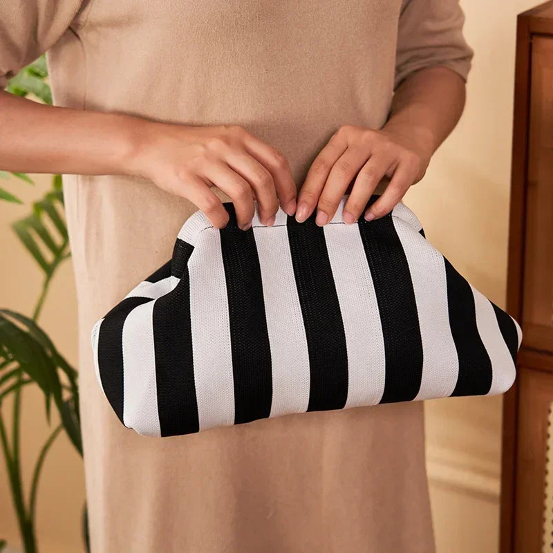 Summer Woven Crochet Purses for Women Beach Clutch Handbags 2025 Dumpling Hobo Casual Colorblock Bag Ladies Ruched Cloud Purse