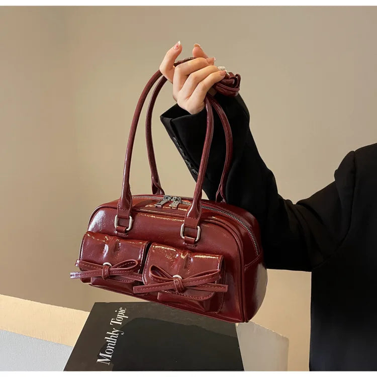Vintage Women Business Shoulder Bags Simple Ladies Commute Tote Bag Pu Leather Female Underarm Bag Burgundy Large Handbags Purse