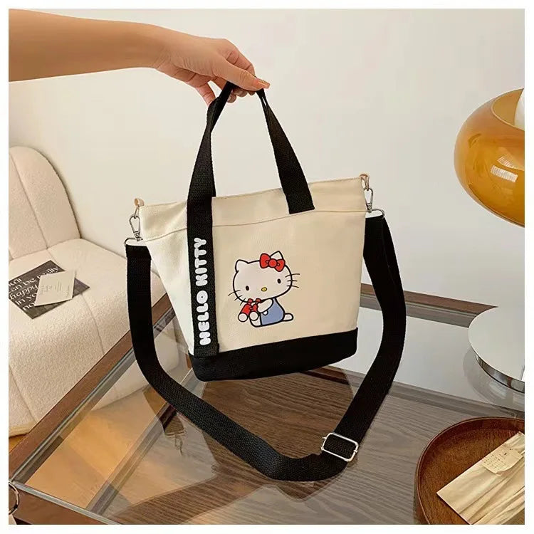 MINISO Sanrio Canvas Crossbody Bag Cute Fashion Handbag Bucket Bag Large Capacity Commuter Girl Gift