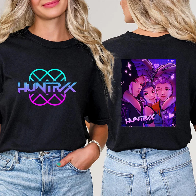 Kpop Demon Hunter HuntrX Print T-Shirts Fashion Casual Short Sleeve T-shirt Fashion Korean Anime Tshirts Women Clothes Tees Tops