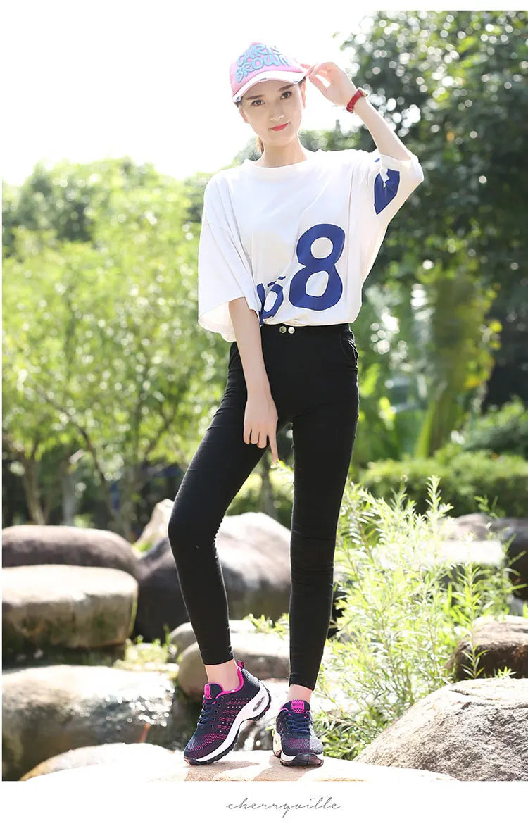 New Running Shoes Ladies Breathable Sneakers Summer Light Mesh Air Cushion Women's Sports Shoes Outdoor Lace Up Training Shoes