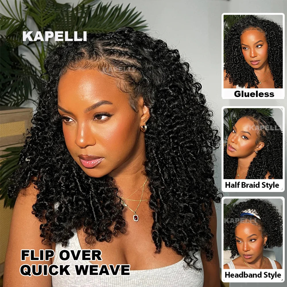 Half Wig Human Hair Kinky Curly Glueless Wig Human Hair Ready to Wear 3 IN 1 Half Wig With Drawstring 250 Density Curly Half Wig