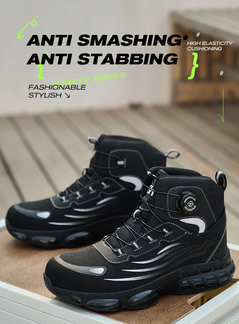 High Top Work Safety Boots Men Steel Toe Cap Work Shoes Rotating Button Indestructible Sneakers Protection Men Safety Shoes