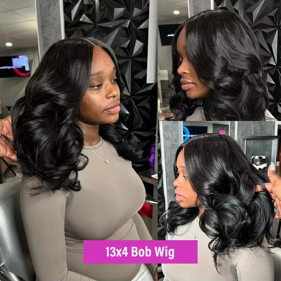 Brazilian 250% Density 13X4 Short Bob HD Lace Front Human Hair Wigs For Women Loose Body Wave Short Lace Frontal Wig Pre Plucked