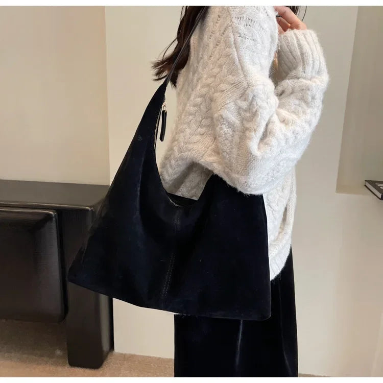 Vintage Suede New Large Capacity Women Tote Bag 2025 Autumn Winter Commute Shoulder Crossbody Bags Fashion Trend Underarm Bags
