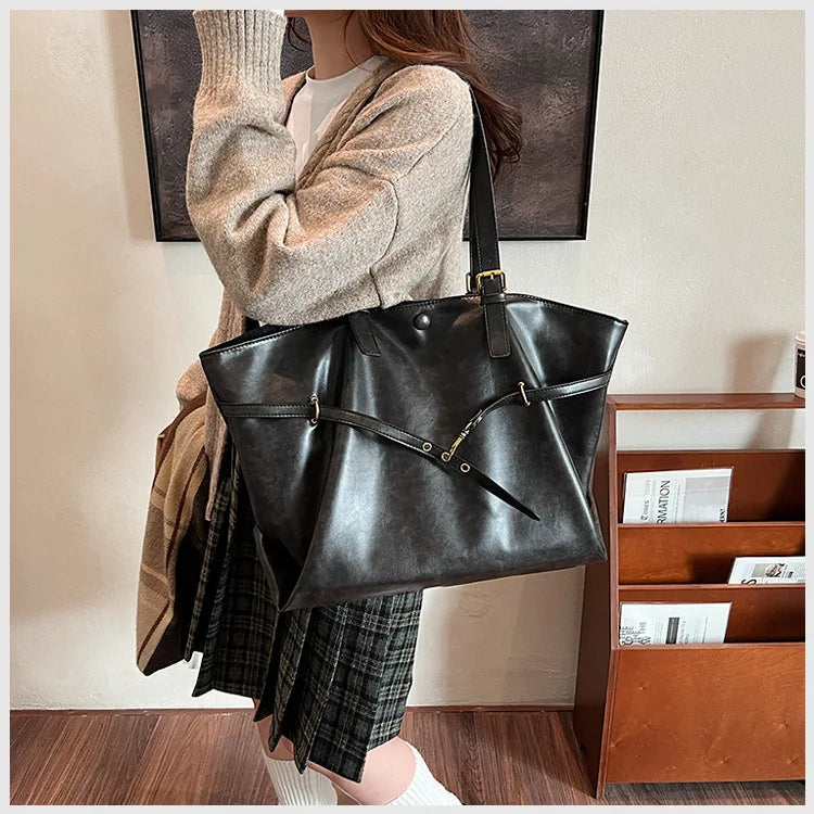 Large Capacity Winter Lady Shoulder Bag Vintage Casual Girl Tote Bags Y2K Pu Leather Female Handbags Women's Commuter Bag Purse