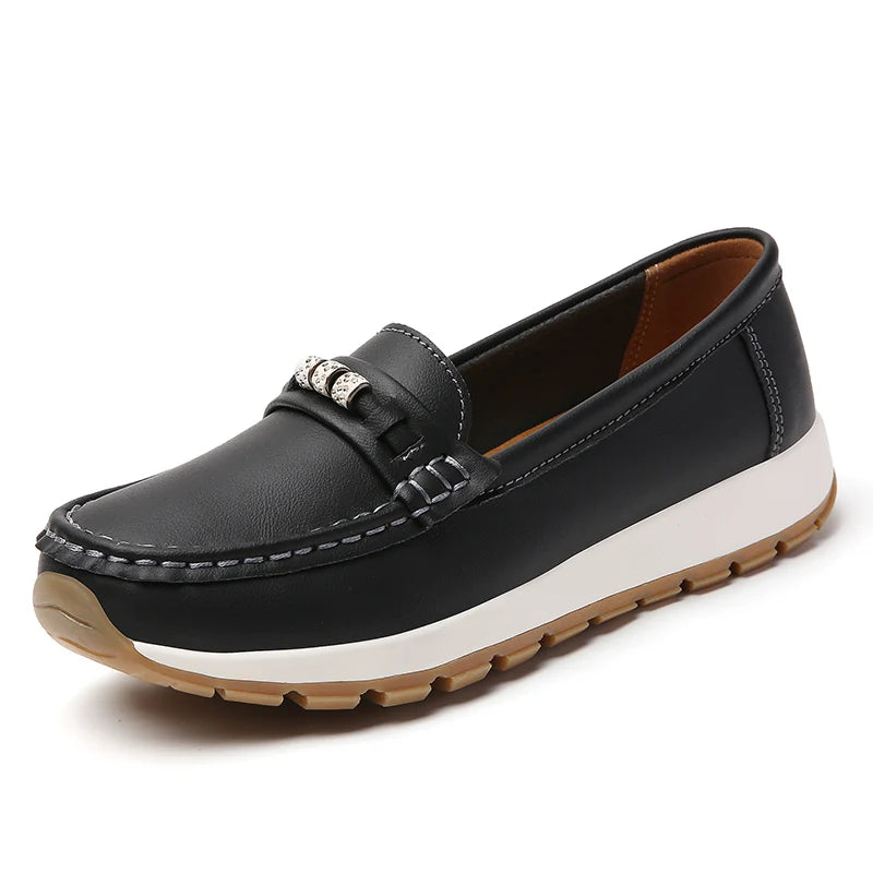 Women's casual flat shoes, 100 genuine leather shoes, lightweight spring and summer loafers, walking mom shoes