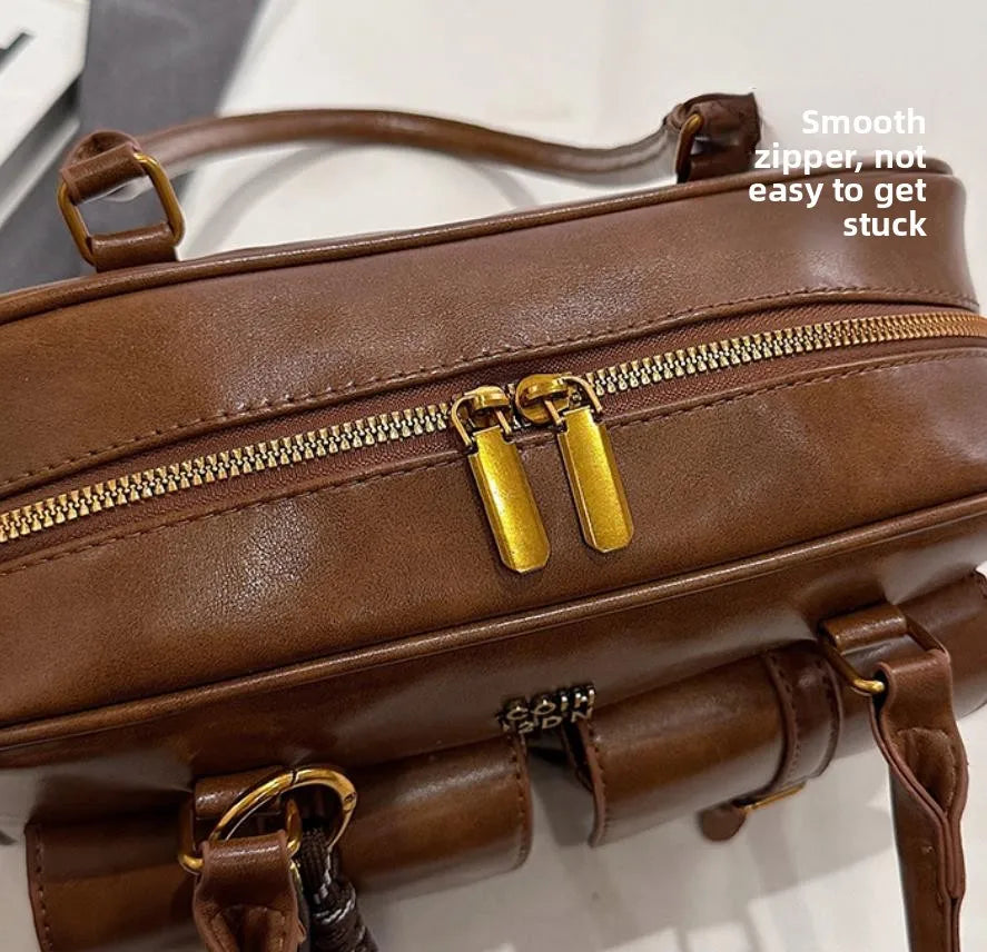 Women's Coffee Brown Multi-Pocket Handbag Shoulder Bag, Stylish Versatile Letter Crossbody Purse for Travel Work Shopping Dates