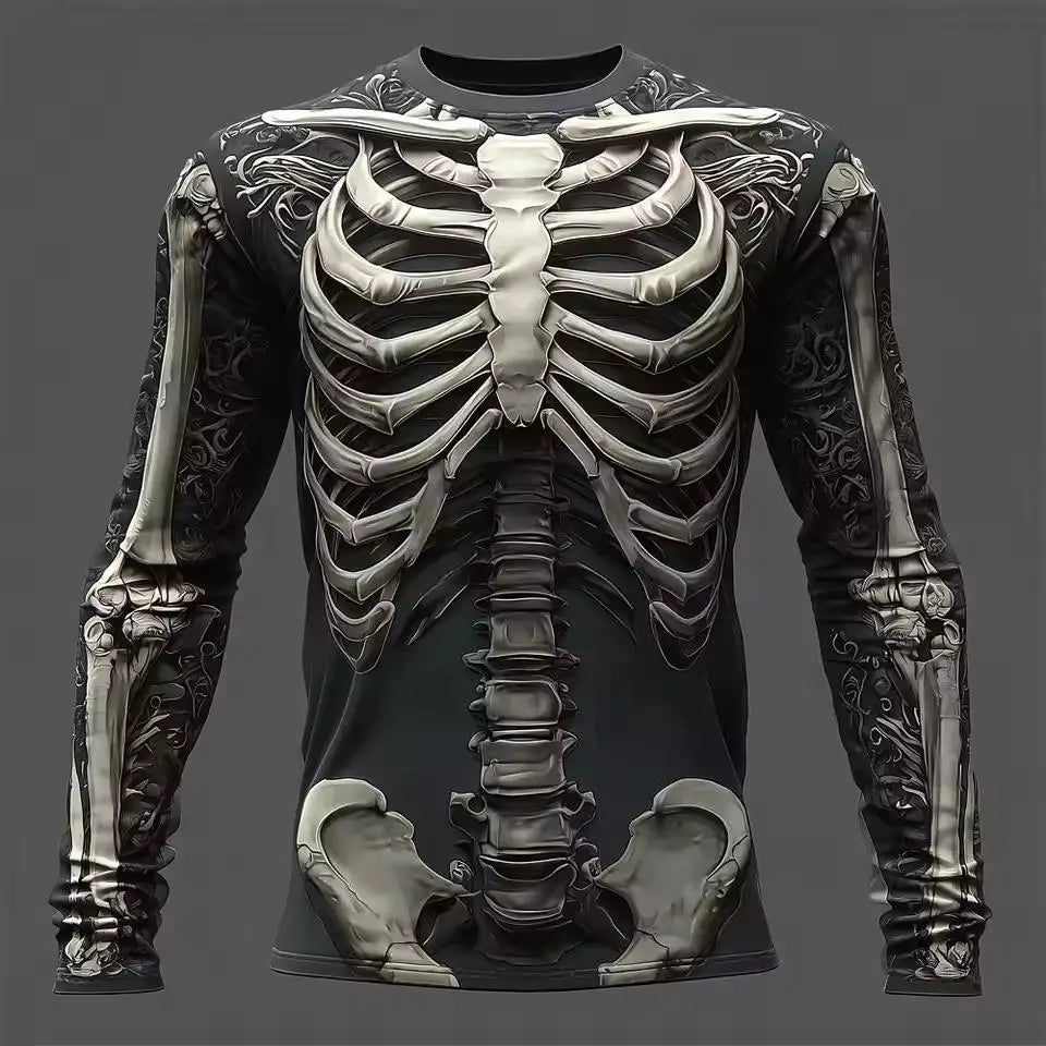 Halloween Cool Personality Skull 3d Print T-shirt Autumn Breathable Long Sleeve Tops Street Festival Party Casual Punk Clothes