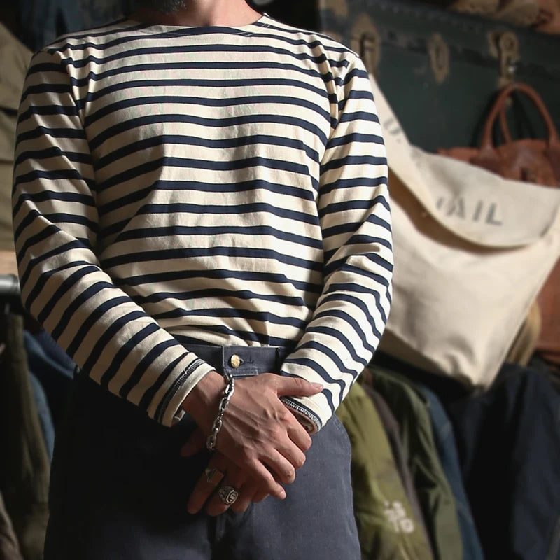 Bronson Sailor's Striped Shirt Vintage Fashion Breton Boat Collar Long Sleeve T-Shirt