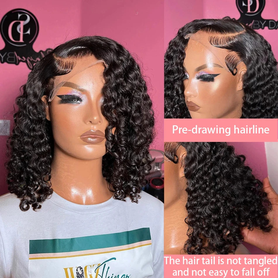Curly Deep Water Wave 13x4 HD Lace Front Wigs Glueless Short Bob Wig Brazilian 100% Human Hair 4x4 Transparent Lace Frontal Wig