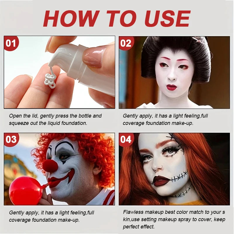 Professional White Face Foundation Matte Light White Blending Pure White Brightening Makeup For Cosplay Gothic Makeup Found