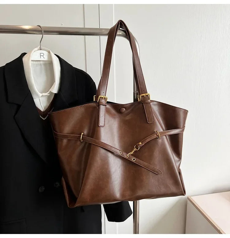 Large Capacity Winter Lady Shoulder Bag Vintage Casual Girl Tote Bags Y2K Pu Leather Female Handbags Women's Commuter Bag Purse