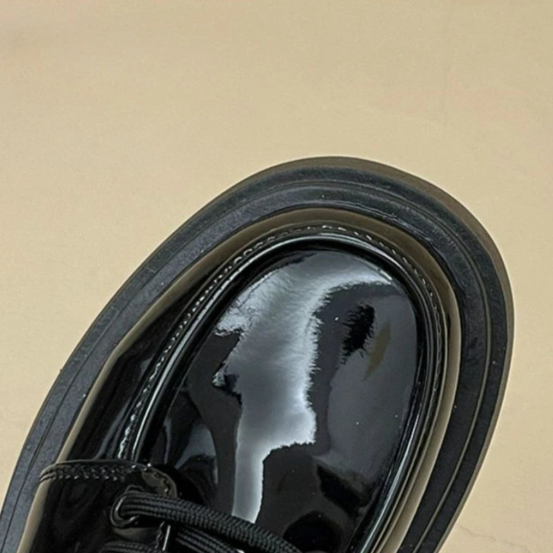 Women's Shoes Platform Flats Autumn Black Loafers Fashion Comfortable Leather Shoes Lace-up Outdoor Casual Oxfords Zapatos Mujer