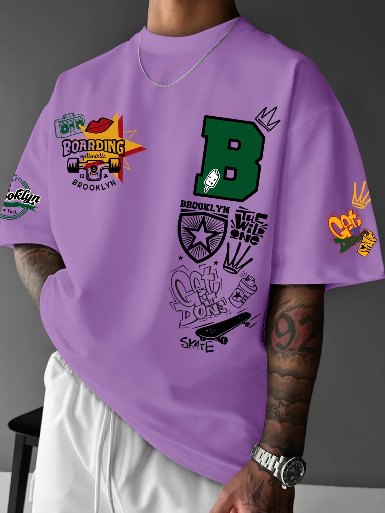 New Men's Summer Brooklyn Design Letter Printed Breathable Round Neck T-shirt Outdoor Street Style Top