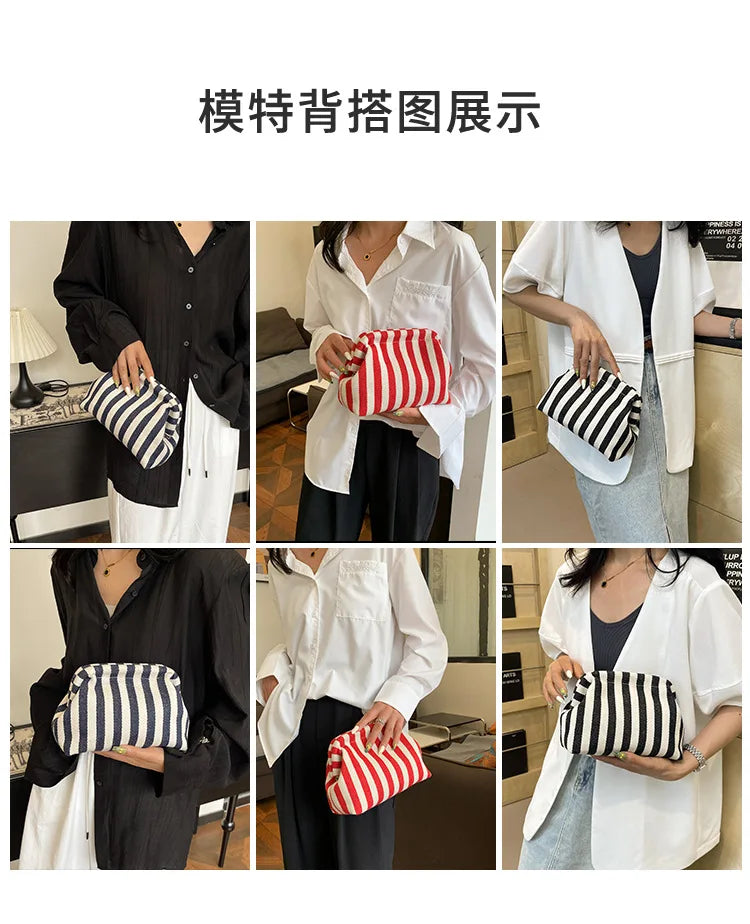 Summer Woven Crochet Purses for Women Beach Clutch Handbags 2025 Dumpling Hobo Casual Colorblock Bag Ladies Ruched Cloud Purse