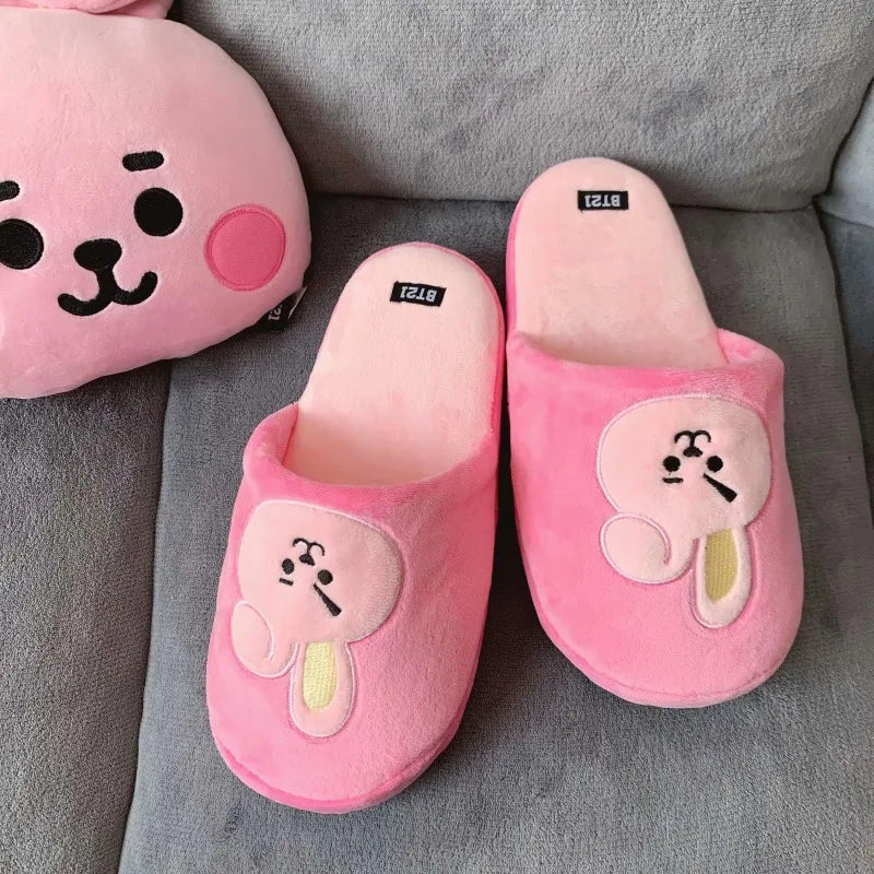 Anime BT21 Kawaii Plush Cotton Slippers Chimmy Cooky Women Fashion Spring Autumn Indoor Non-Slip Slippers