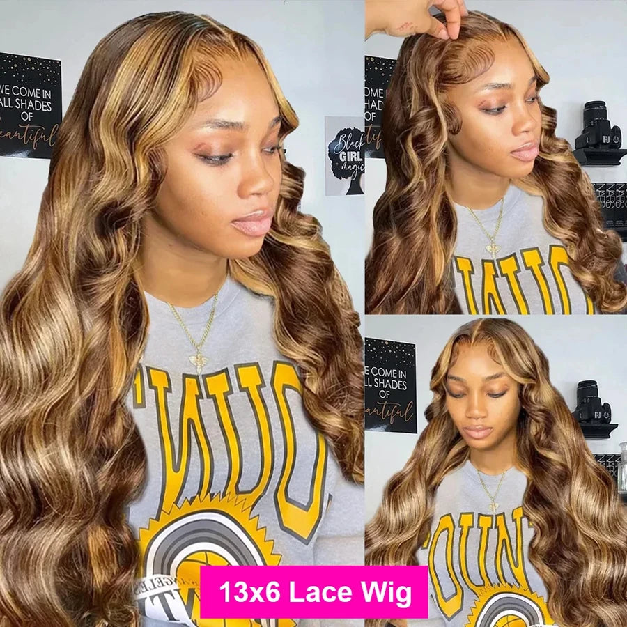 Highlight 250% Density 30inch 13x4 Hd Lace Front Wig Human Hair Body Wave Brazilian Glueless Lace Frontal Pre Plucked Wig Women
