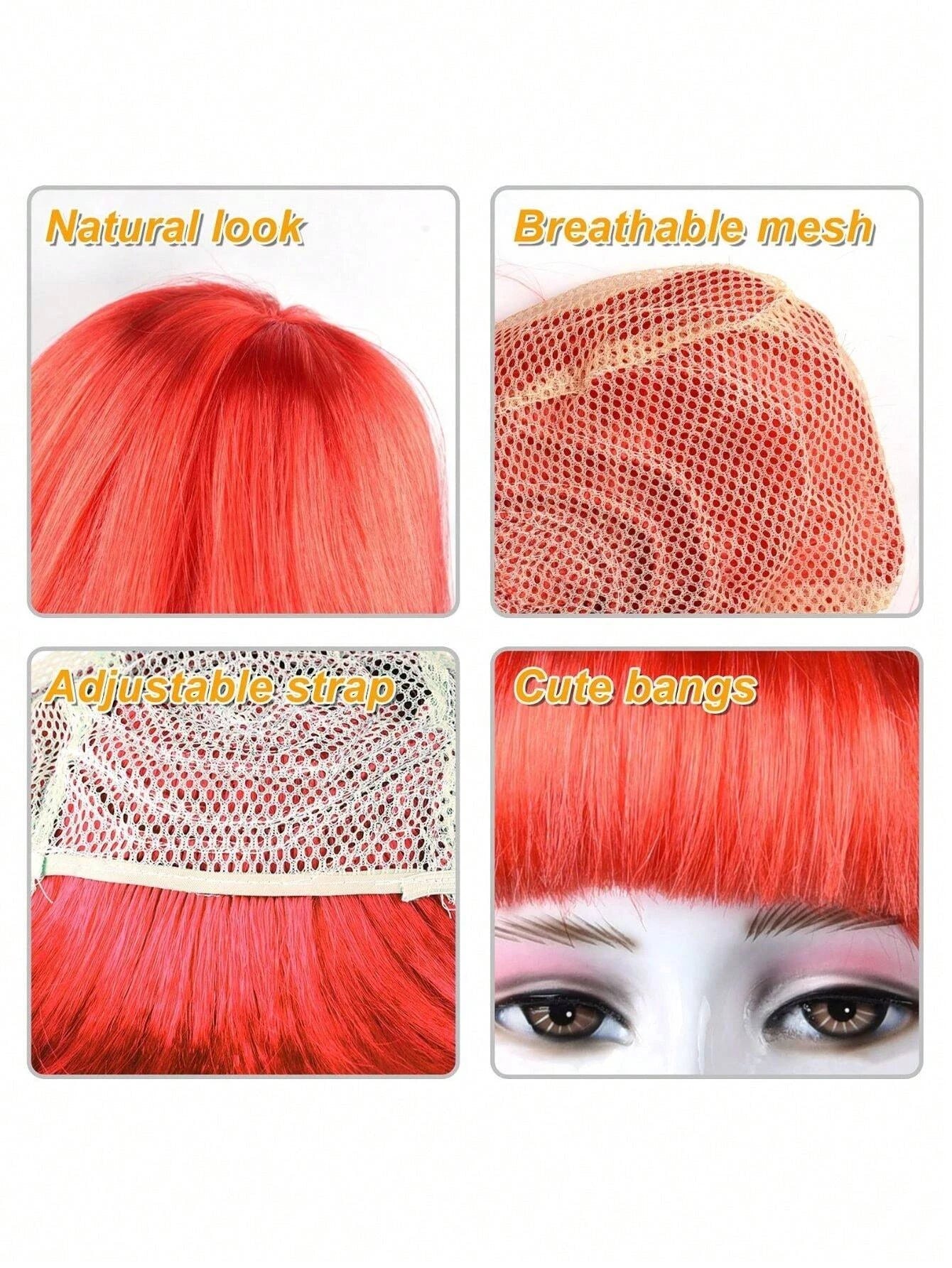 Halloween Party Prop Colorful Short Straight Bobo Wig, Funny & Novelty, With Free Frameless Heart-Shaped Sunglasses