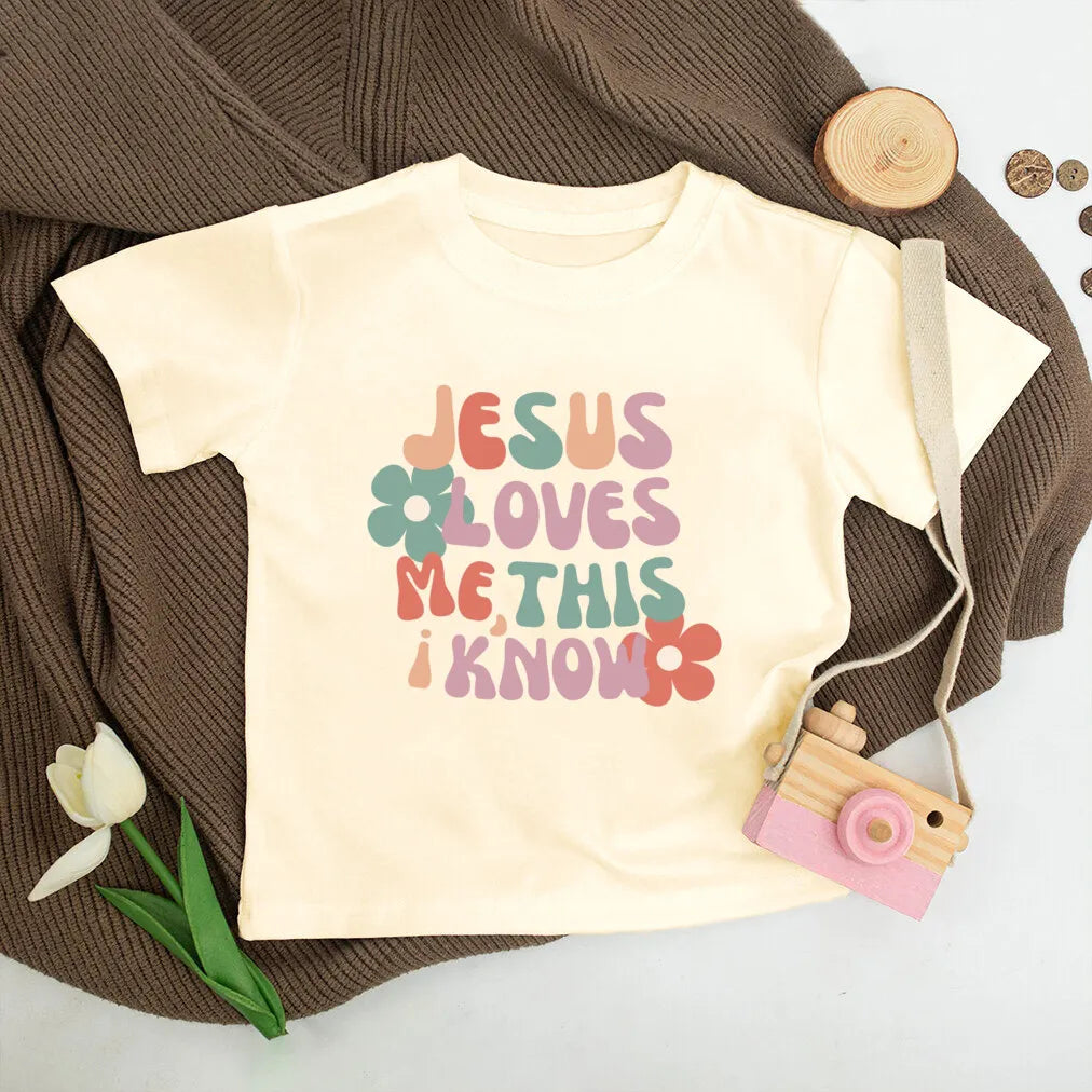 Jesus Loves Me Print Kids Shirt Retro Summer T-shirt Tops for Children Boys Girls Short Sleeve Tshirt Funny Toddler Clothes Tee