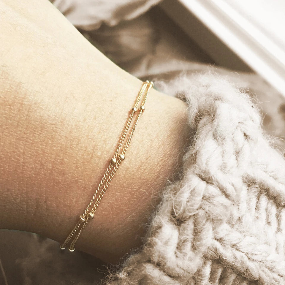 eManco Simple Women's Ball Chain Bracelet Bracelet New Layered Thin Beads Accessories Stainless Steel Jewelry Gifts Wholesale