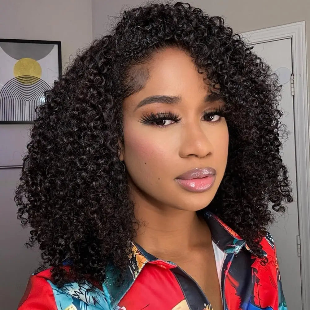 Half Wigs Human Hair Kinky Straight 3 In 1 Human Hair Wig Seamless Flip Over Half Wig Beginner Friendly Curly Wigs for Women